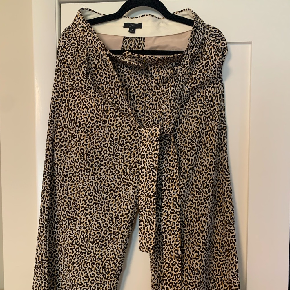 J.Crew Wide Leg Crop Pant in Leopard Print Silk